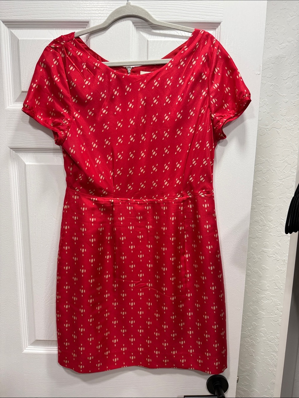 J. Crew Red Midi Dress with Cream Dot Pattern